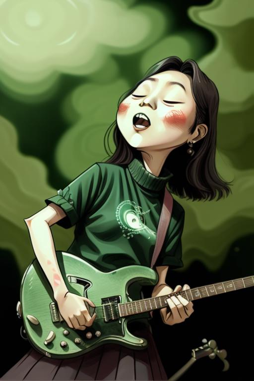 00299-2372625799-a  Japanese woman playing guitar with eyes closed in a Algal Bloom.png